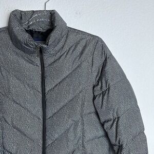 Lands' End Quilted Down Jacket Womens Small Gray Chevron Puffer Insulated Coat